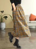 Elastic High Waist Woolen Cloth Plaid A- Line Dress - Nioor