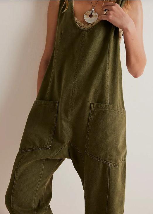 Solid Color Casual Suspender Trousers Women - Nioor