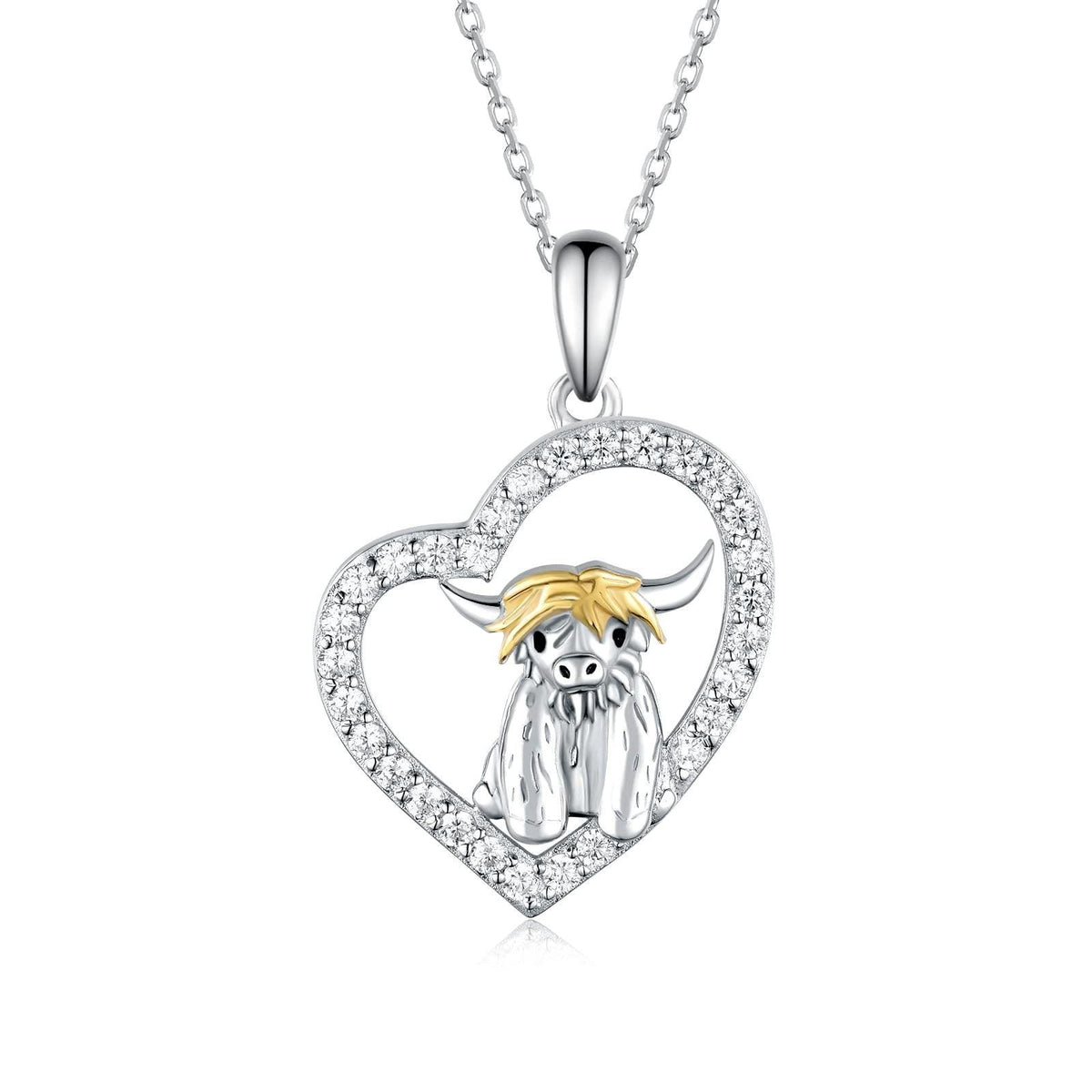 Highland Cow Necklace 925 Sterling Silver Heart Animal Necklace Animal Jewelry Gifts for Women Girls Daughter - Nioor