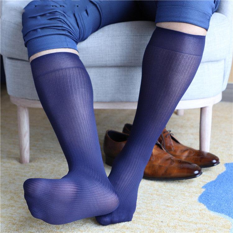 Men's Straight Slimming Stripes Soft Nylon Stretch Socks - Nioor