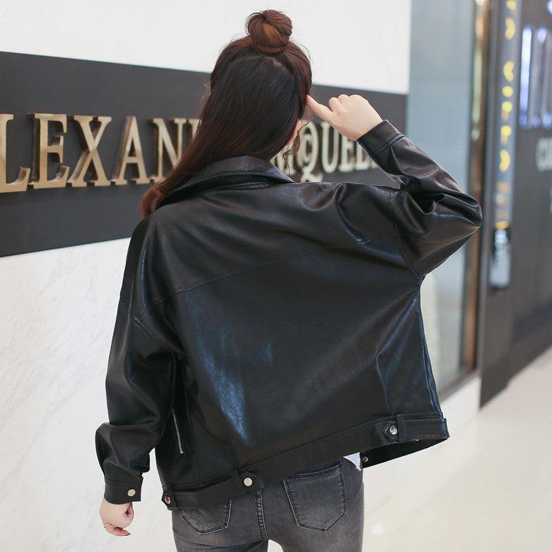 European And American Slim Student Locomotive Loose Boyfriend Style Leather Jacket - Nioor