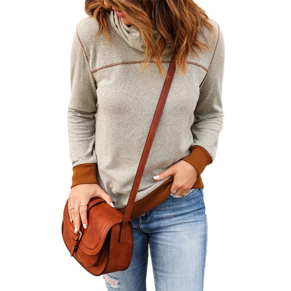 Pullover Contrasting Color Sweatshirt With Topstitching - Nioor