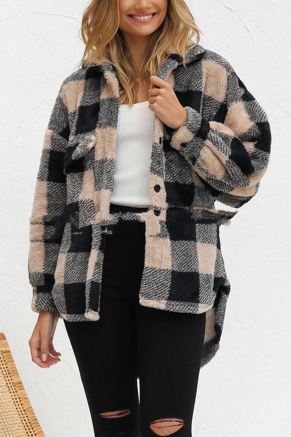 Women's FallWinter Jacket Arctic Plush Plaid - Nioor