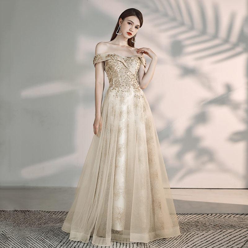 Banquet Fashion Temperament A Shoulder Flamboyant Dress - Nioor