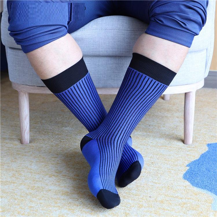 Autumn And Winter Black And Blue Striped Mid-calf Business Men Socks - Nioor