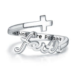 Cross Rings 925 Sterling Silver Faith Adjustable Rings Open Rings Cross Ring Jewellery For Mother Women Men Women Gifts - Nioor