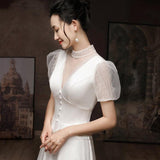 White Engagement Wedding Dress Female French Satin Light Wedding Dress - Nioor