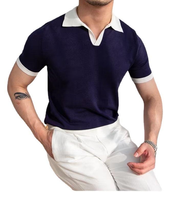 Men's Lazy Printed Japanese Solid Color Short-sleeved Polo Shirt - Nioor