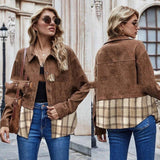 European And American Thick Shirt Corduroy Stitching Plaid Cardigan - Nioor