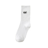 White Japanese Cartoon Embroidery Tube Socks - Nioor