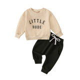 Children's Clothing Round Neck Letter Print Top Solid Color Trousers