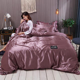 Pure Color Washed Silk Bed Sheet Ice Silk Four-piece Bed Sheet Duvet Cover - Nioor