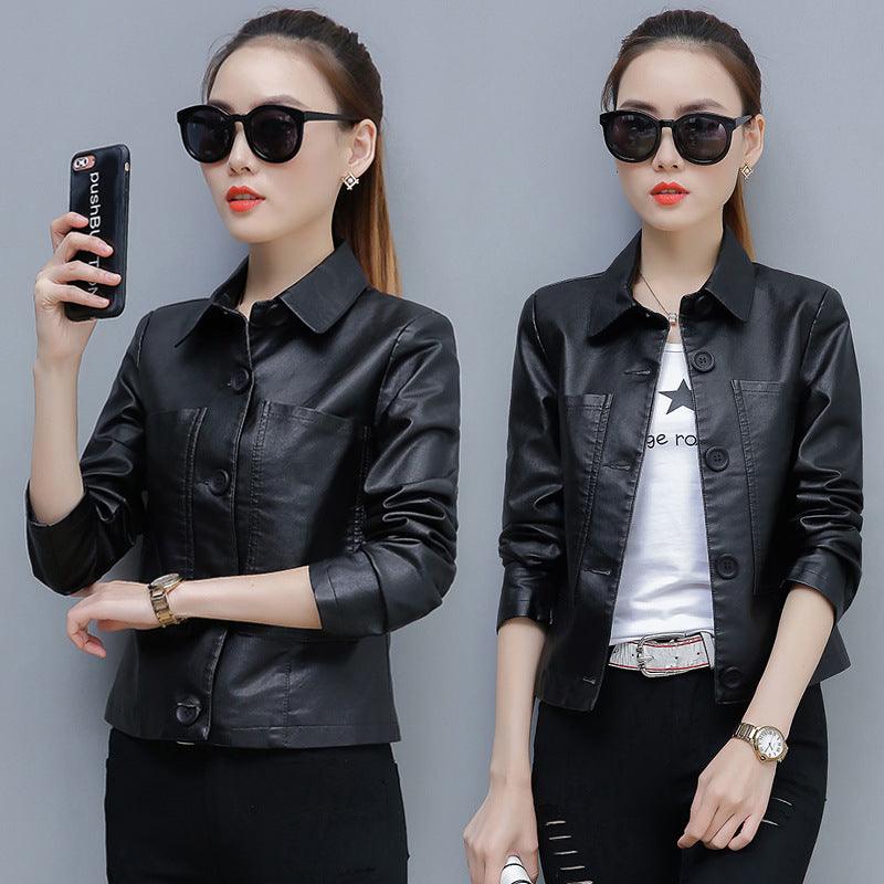 Leather Jacket Slim Slimming Ladies Motorcycle - Nioor