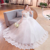 Shoulder-to-shoulder Wedding Dress Bridal Lace Plus Size Thin Shoulder Wedding Dress - Nioor