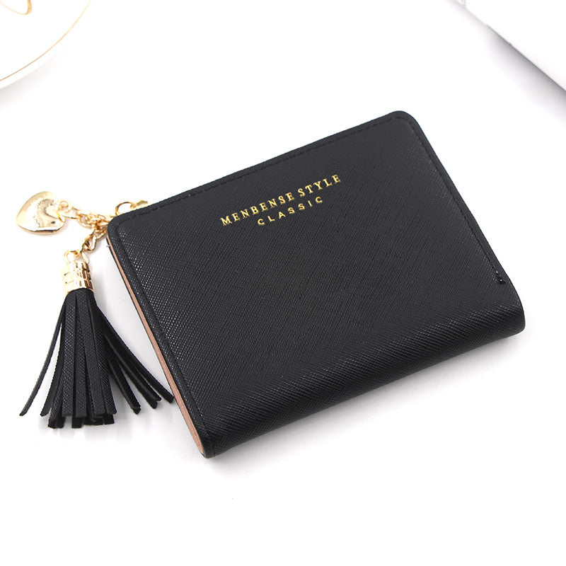 Short Style Women's Zipper Purse Solid Color Tassel Simple