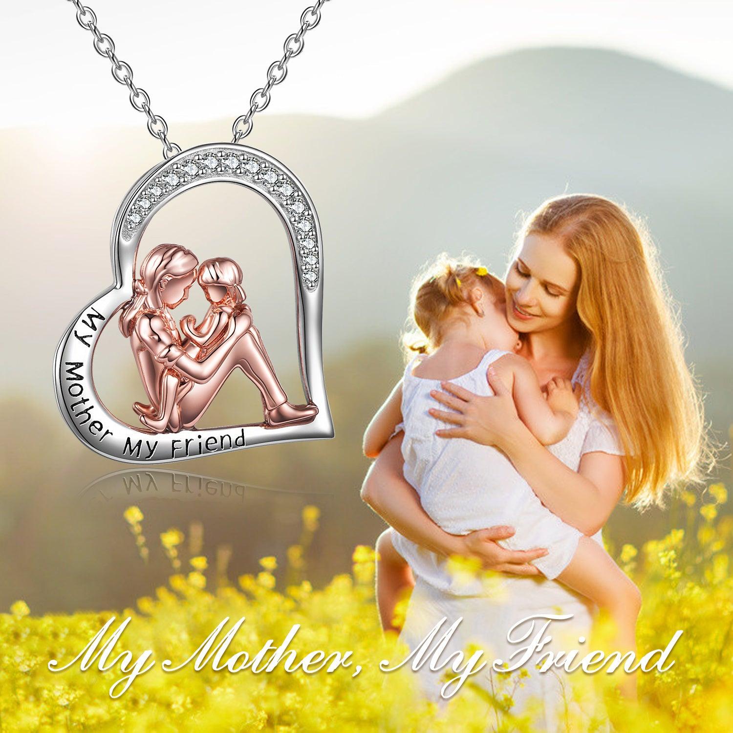 Mother Daughter Necklace 925 Sterling Silver Engraved My Mother My Friend Jewelry Mothers Day Birthday Gifts for Mom from Daughter - Nioor