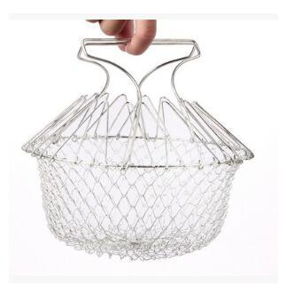 Deep Fry Basket Stainless Steel Multi-function Foldable Chef Cooking Basket Flexible Kitchen Tool for Fried Food Washing Fruits Vegetables - Nioor