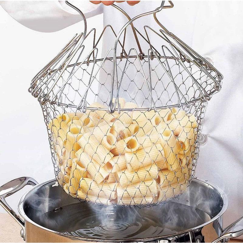 Deep Fry Basket Stainless Steel Multi-function Foldable Chef Cooking Basket Flexible Kitchen Tool for Fried Food Washing Fruits Vegetables - Nioor