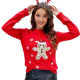 Deer Embroidered Cute Christmas Knitted Sweater - Nioor