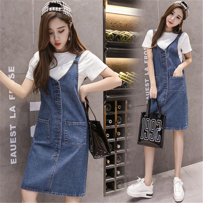 Denim Suspender Skirt Women's Student Mid-length Suspender Base Skirt Jeans - Nioor