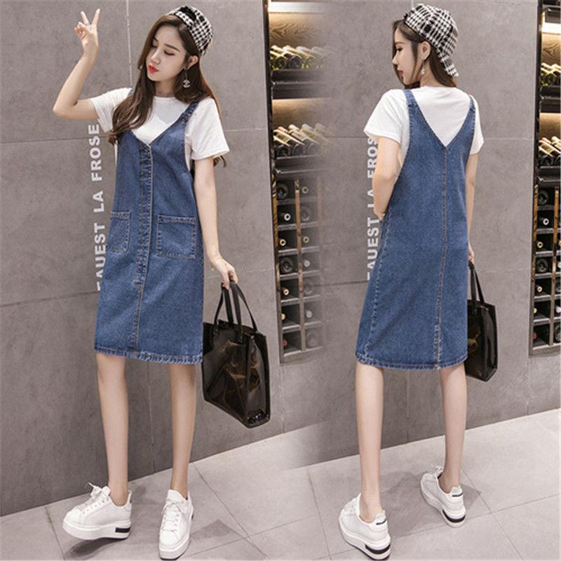 Denim Suspender Skirt Women's Student Mid-length Suspender Base Skirt Jeans - Nioor