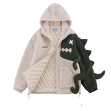 Design Sense Dinosaur Spliced Lamb Wool Coat Female - Nioor