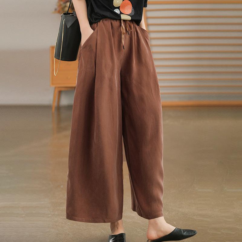 Cuprammonuium Summer New Ice Refreshing Tied Elastic Waist Loose Elegant Casual Pants - Nioor