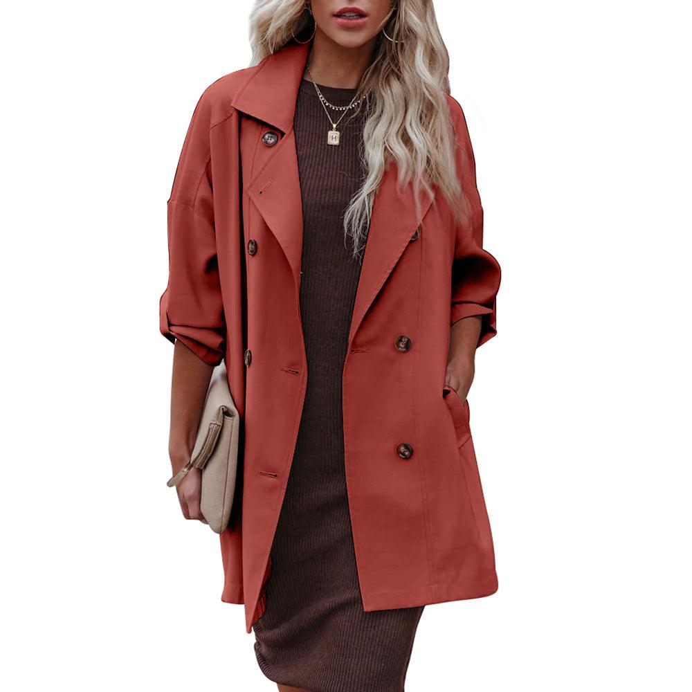 Medium Long Loose Casual Long Sleeve Trench Coat - Nioor