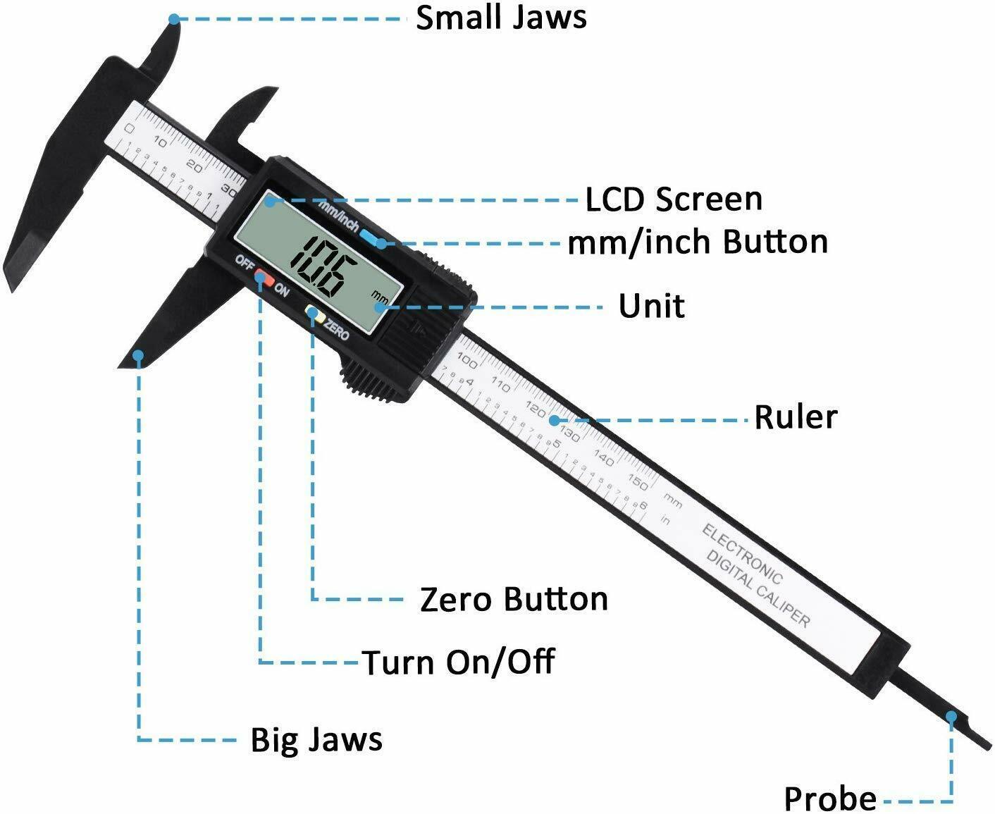 Digital Caliper Electronic Gauge Carbon Fiber Vernier Micrometer Ruler 150mm 6 - Nioor