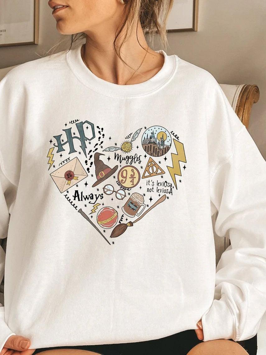 Digital Printing Sweater Hipster Round Neck Pullover Long Sleeve Sweater Women - Nioor