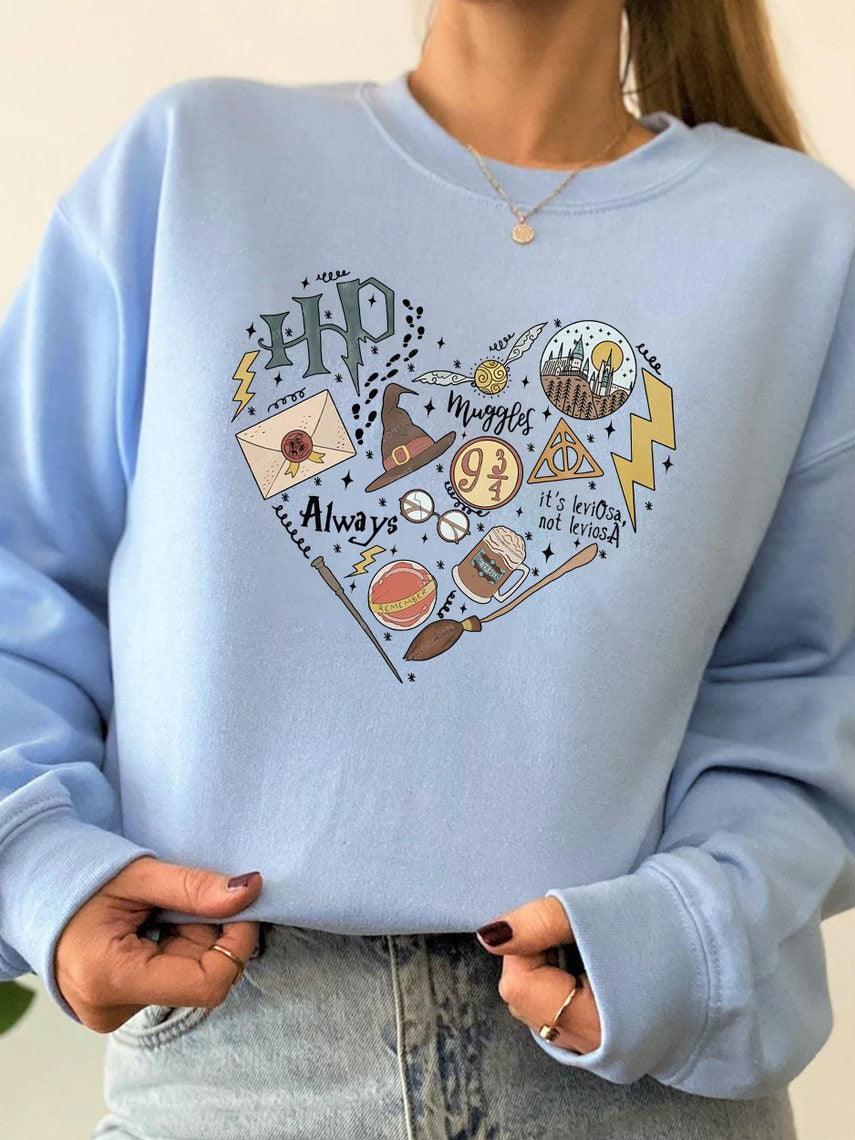 Digital Printing Sweater Hipster Round Neck Pullover Long Sleeve Sweater Women - Nioor