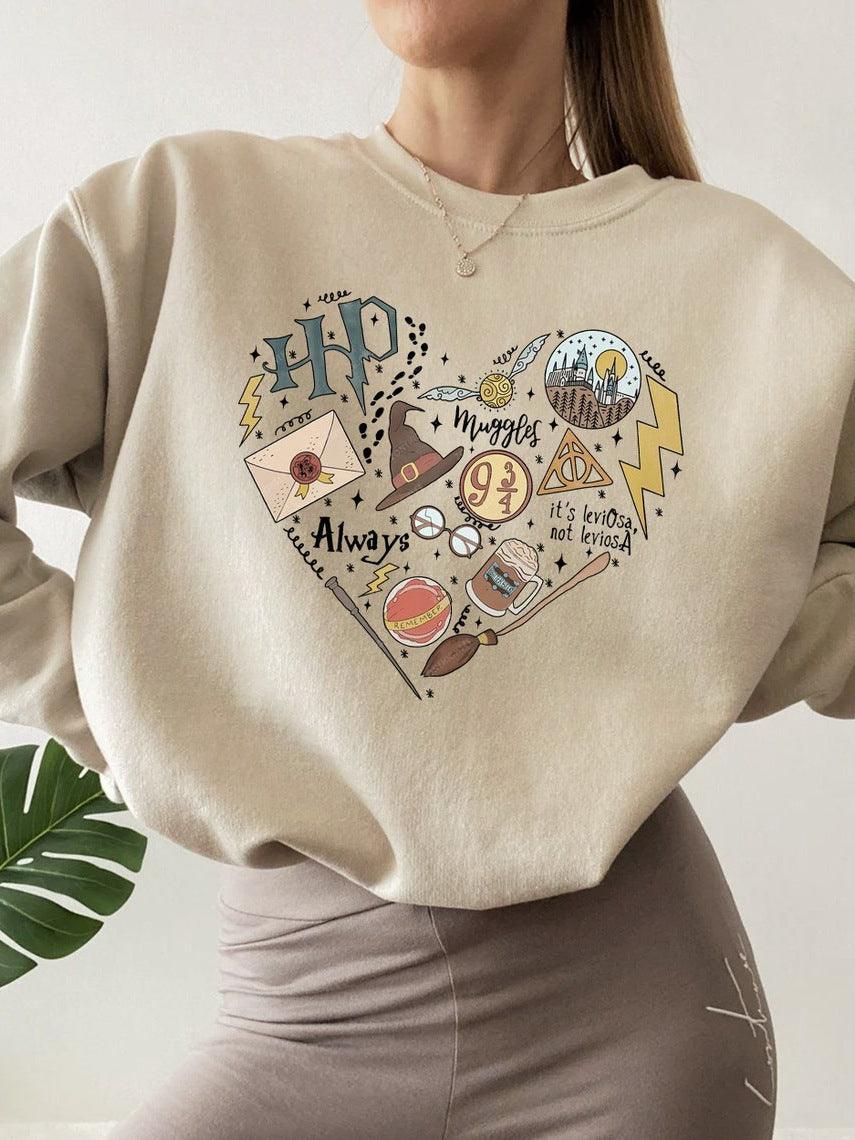 Digital Printing Sweater Hipster Round Neck Pullover Long Sleeve Sweater Women - Nioor