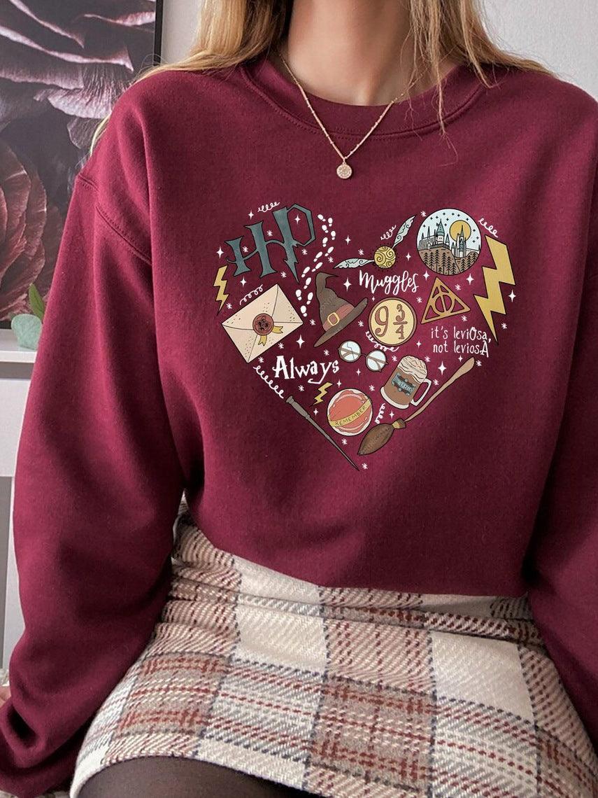 Digital Printing Sweater Hipster Round Neck Pullover Long Sleeve Sweater Women - Nioor