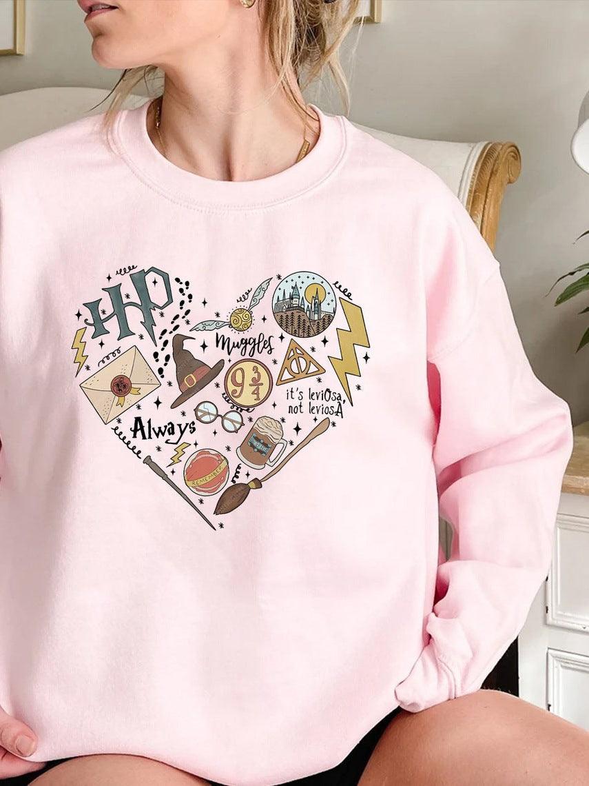 Digital Printing Sweater Hipster Round Neck Pullover Long Sleeve Sweater Women - Nioor