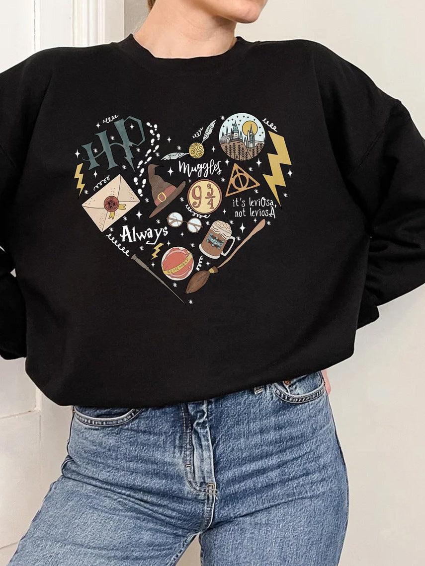 Digital Printing Sweater Hipster Round Neck Pullover Long Sleeve Sweater Women - Nioor