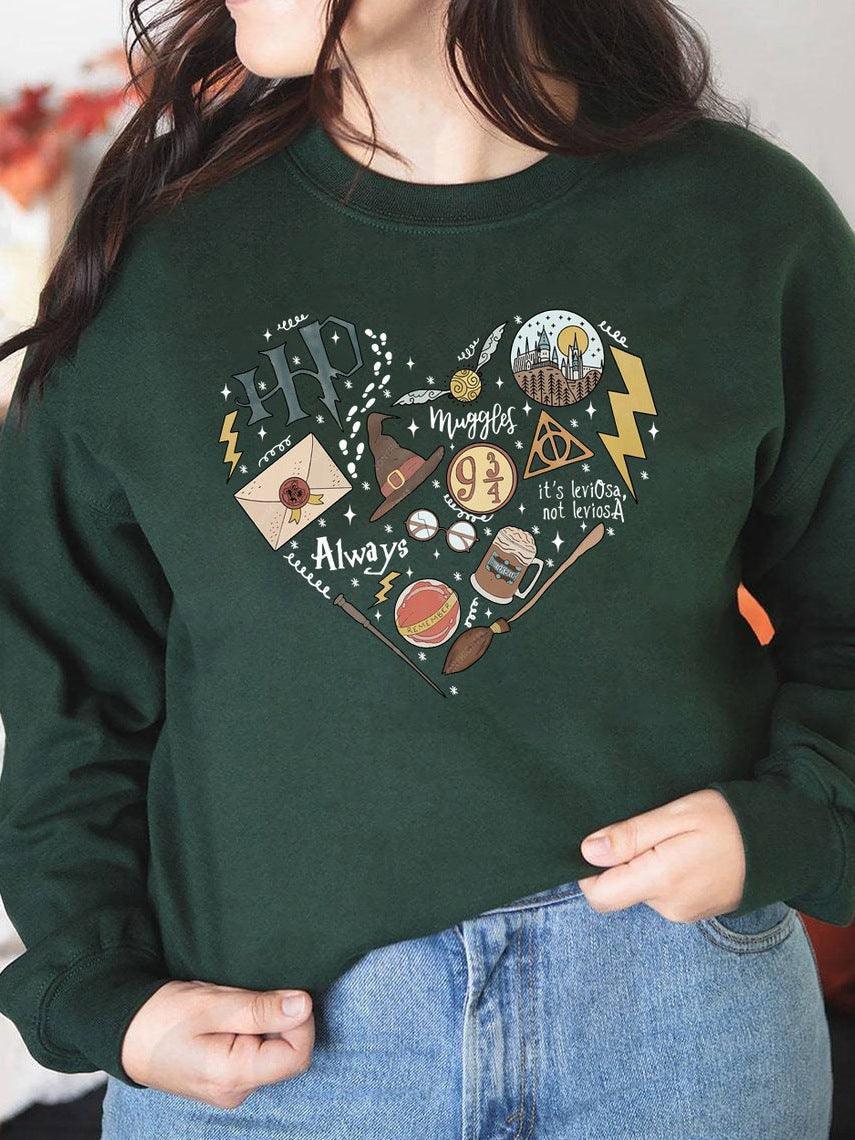 Digital Printing Sweater Hipster Round Neck Pullover Long Sleeve Sweater Women - Nioor