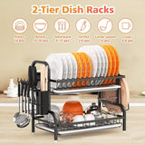 Dish Drying Rack, 2-Tier Dish Racks For Kitchen Counter, Sink Dish Drainer With Drainboard, Utensil Holder And Cutting Board Holder, Stainless Steel Kitchen Drying Rack-Black - Nioor