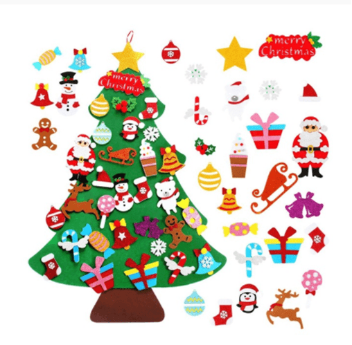 DIY Felt Christmas Tree New Year Toddler Kids Handmade Gift Toys Door Wall Hanging Ornaments Holiday Party Home Decor Set - Nioor