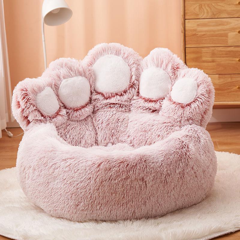 Dog Bed Cat Mat Round Large Pet House Long Plush Deep Sleeping Warm Bear Paw Shape Super Soft Cushion Calm Beds - Nioor