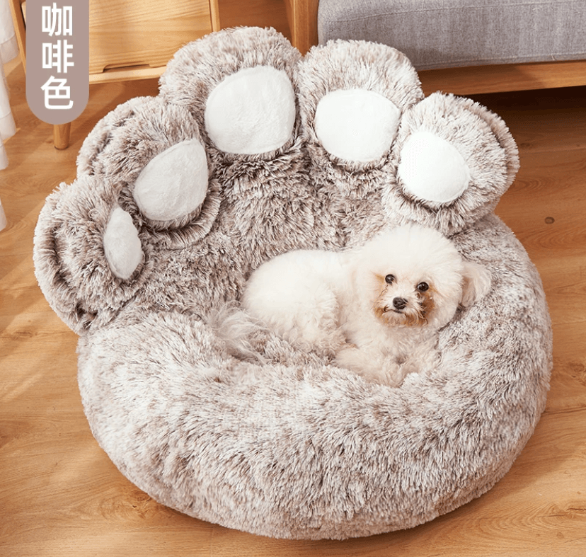 Dog Bed Cat Mat Round Large Pet House Long Plush Deep Sleeping Warm Bear Paw Shape Super Soft Cushion Calm Beds - Nioor