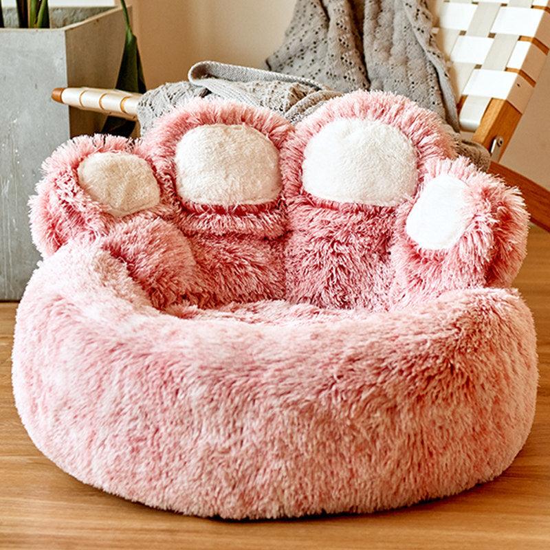 Dog Bed Cat Mat Round Large Pet House Long Plush Deep Sleeping Warm Bear Paw Shape Super Soft Cushion Calm Beds - Nioor