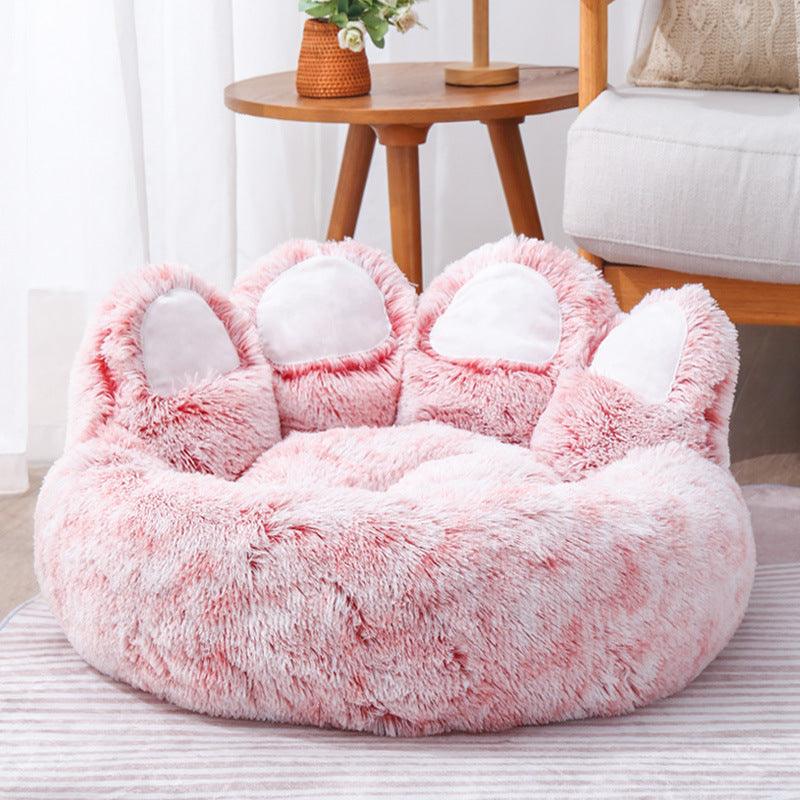 Dog Bed Cat Mat Round Large Pet House Long Plush Deep Sleeping Warm Bear Paw Shape Super Soft Cushion Calm Beds - Nioor