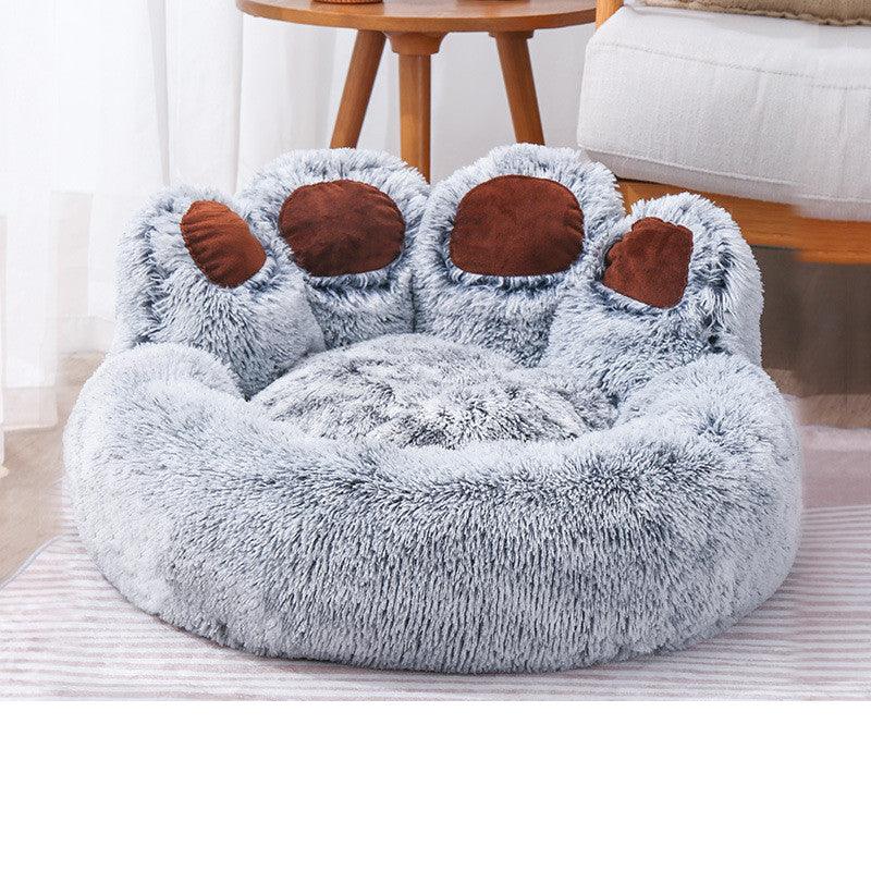 Dog Bed Cat Mat Round Large Pet House Long Plush Deep Sleeping Warm Bear Paw Shape Super Soft Cushion Calm Beds - Nioor