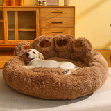 Dog Bed Cat Mat Round Large Pet House Long Plush Deep Sleeping Warm Bear Paw Shape Super Soft Cushion Calm Beds - Nioor