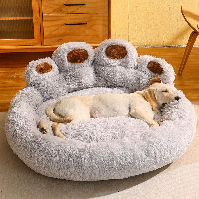 Dog Bed Cat Mat Round Large Pet House Long Plush Deep Sleeping Warm Bear Paw Shape Super Soft Cushion Calm Beds - Nioor