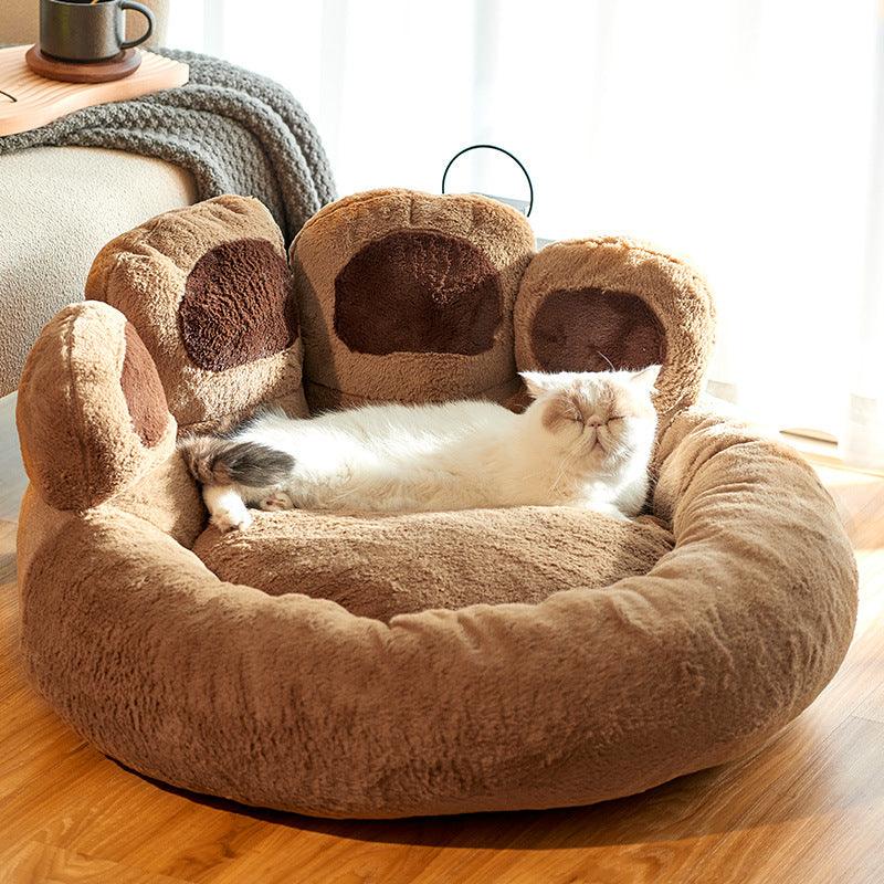 Dog Bed Cat Mat Round Large Pet House Long Plush Deep Sleeping Warm Bear Paw Shape Super Soft Cushion Calm Beds - Nioor