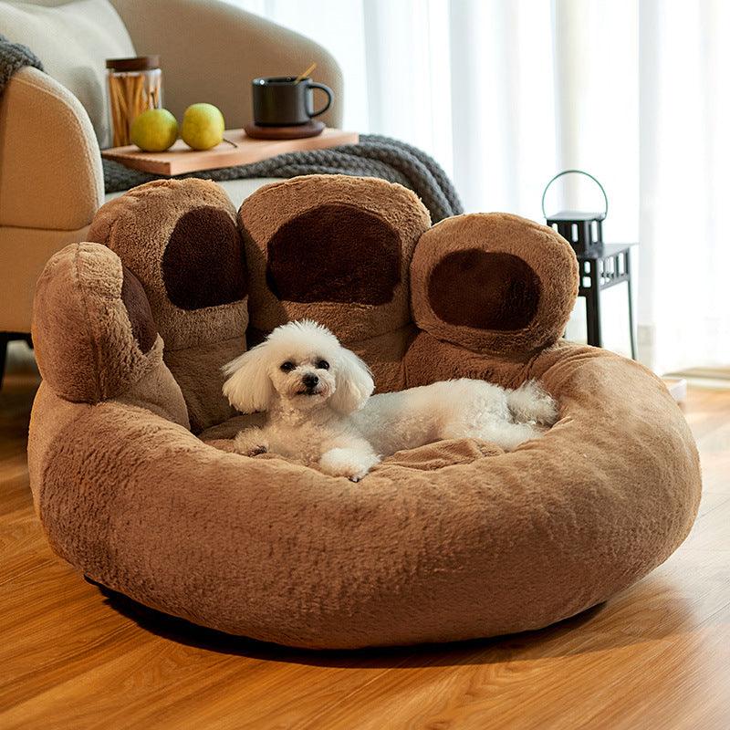 Dog Bed Cat Mat Round Large Pet House Long Plush Deep Sleeping Warm Bear Paw Shape Super Soft Cushion Calm Beds - Nioor