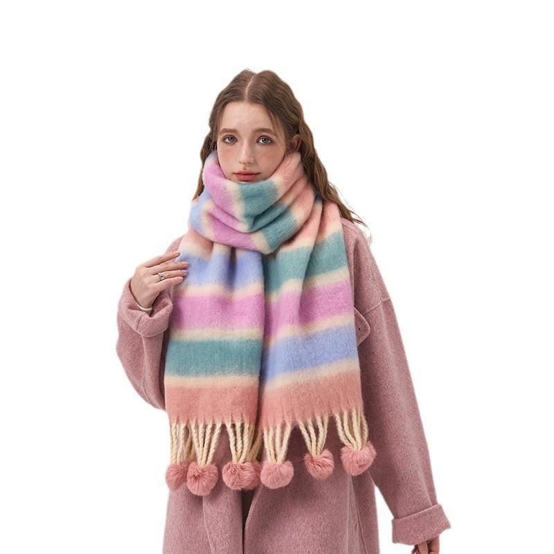 Dopamine Color Striped Shawl Winter - Nioor