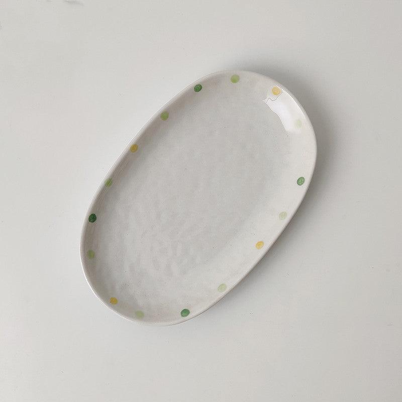 Dot Ceramic Plate Set Small Breakfast Plate Dessert Plate Flavor Plate Oval Plate - Nioor