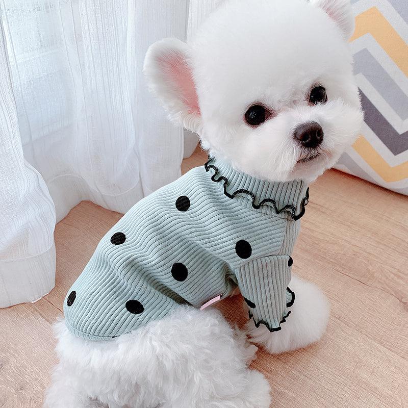 Dot turtleneck dog bottoming shirt - Nioor